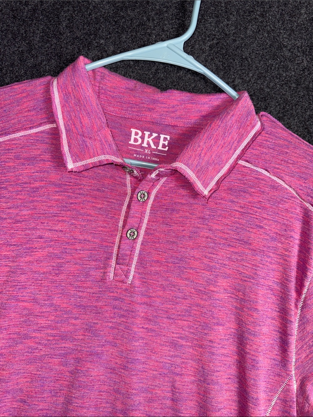 BKE Mens XL Short Sleeve Polo  Pink Purple Space Dye Contrast Stitch Heather